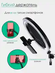 Селфи-лампа кольцевая 33 см, светодиодная со штативом и  настольным триподом