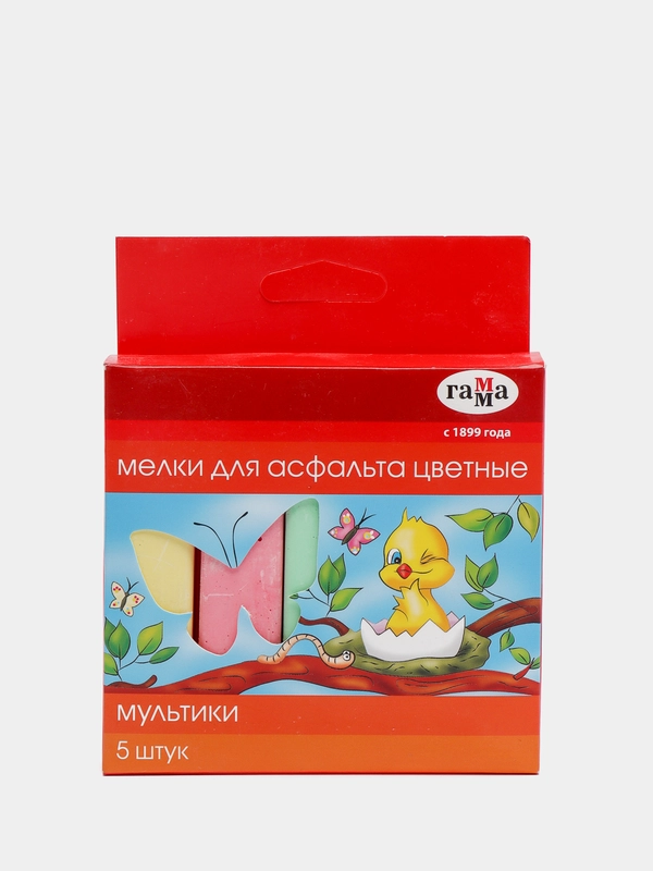 Мелки для асфальта Гамма "Мультики", цветные, 5шт., 5цв., квадратные