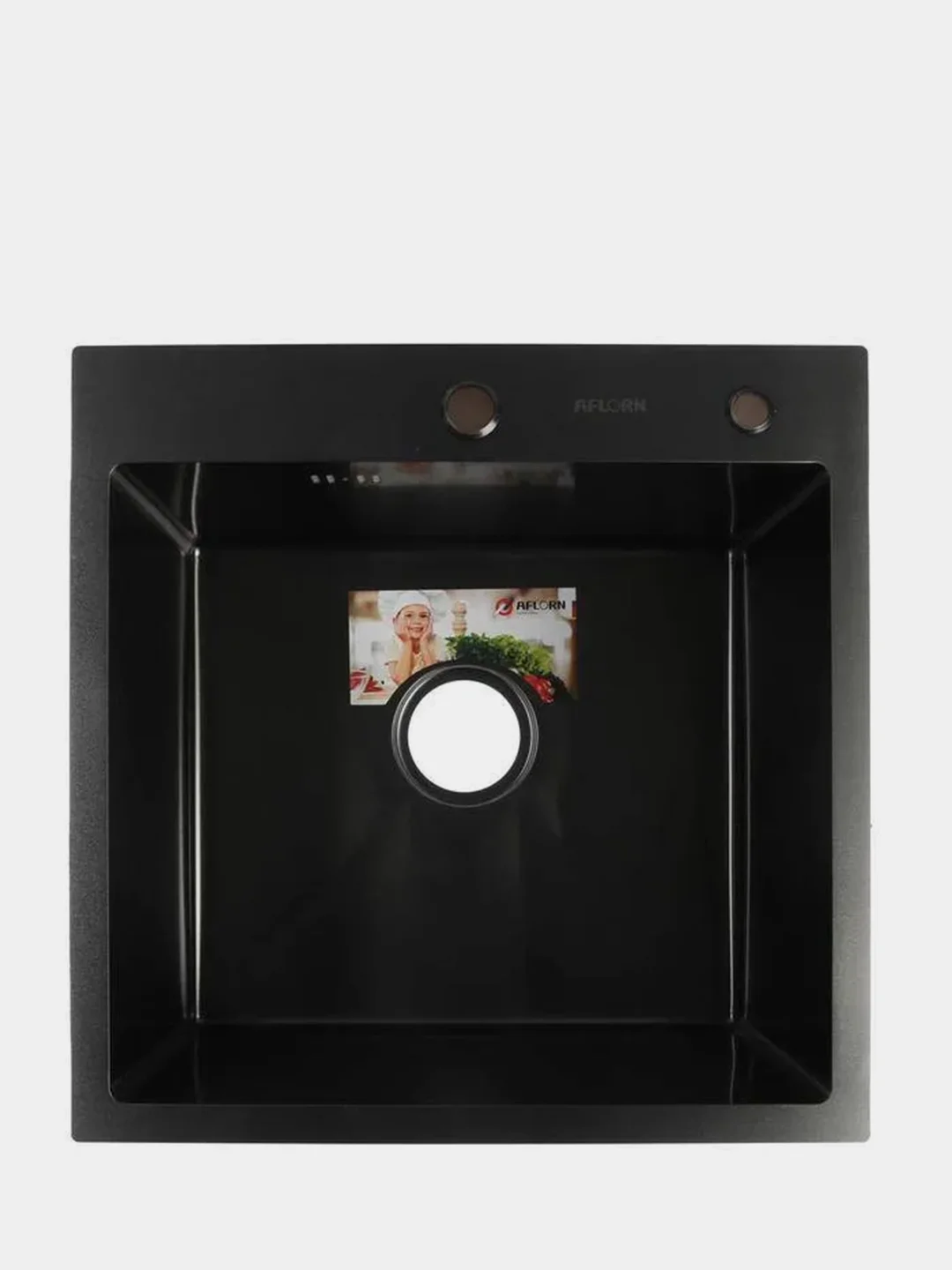 Мойка кухонная AFLORN AF95050F, врезная, 3,0 и 0,8 мм, 50 х 50 х 20 см, с сифоном, графит