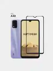Защитное стекло КАРТОФАН для Itel A48 закаленное с олеофобным покрытием и черной рамкой