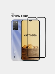 Защитное стекло КАРТОФАН для Itel Vision 1 Pro с олеофобным покрытием и черной рамкой