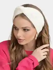 Белый вязаная повязка на голову, чалма теплая