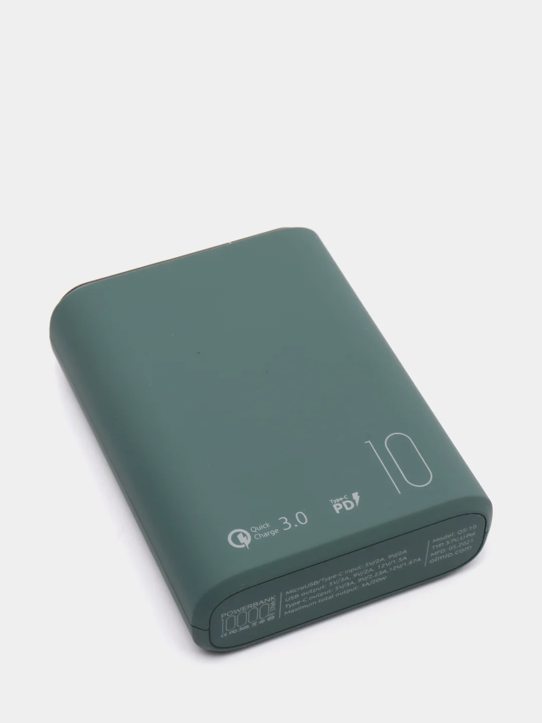Зеленый внешний аккумулятор Olmio QS-10, 10000 mAh, с быстрой зарядкой 18W