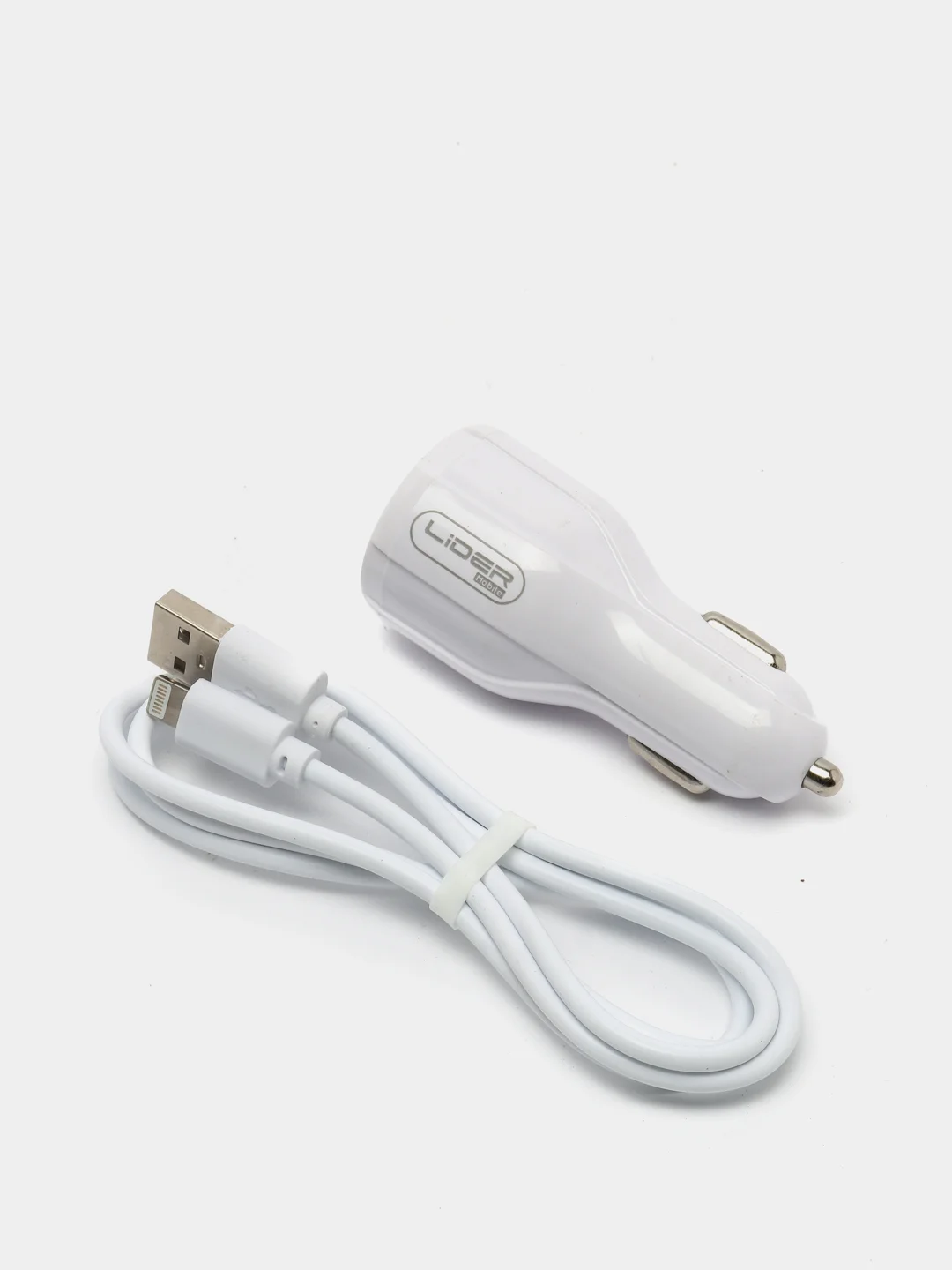 Белый автомобильное зарядное устройство 2 PORT CC512 Micro с 2 USB выходами и кабелем  подсветка