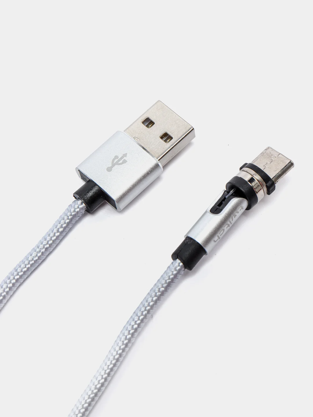 Серебряный usb кабель для зарядки магнитный Twitch 2.1 А 1 - метровый, поворот 180 градусов