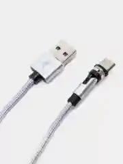 Серебряный usb кабель для зарядки магнитный Twitch 2.1 А 1 - метровый, поворот 180 градусов