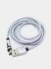 Серебряный usb кабель для зарядки магнитный Twitch 2.1 А 1 - метровый, поворот 180 градусов