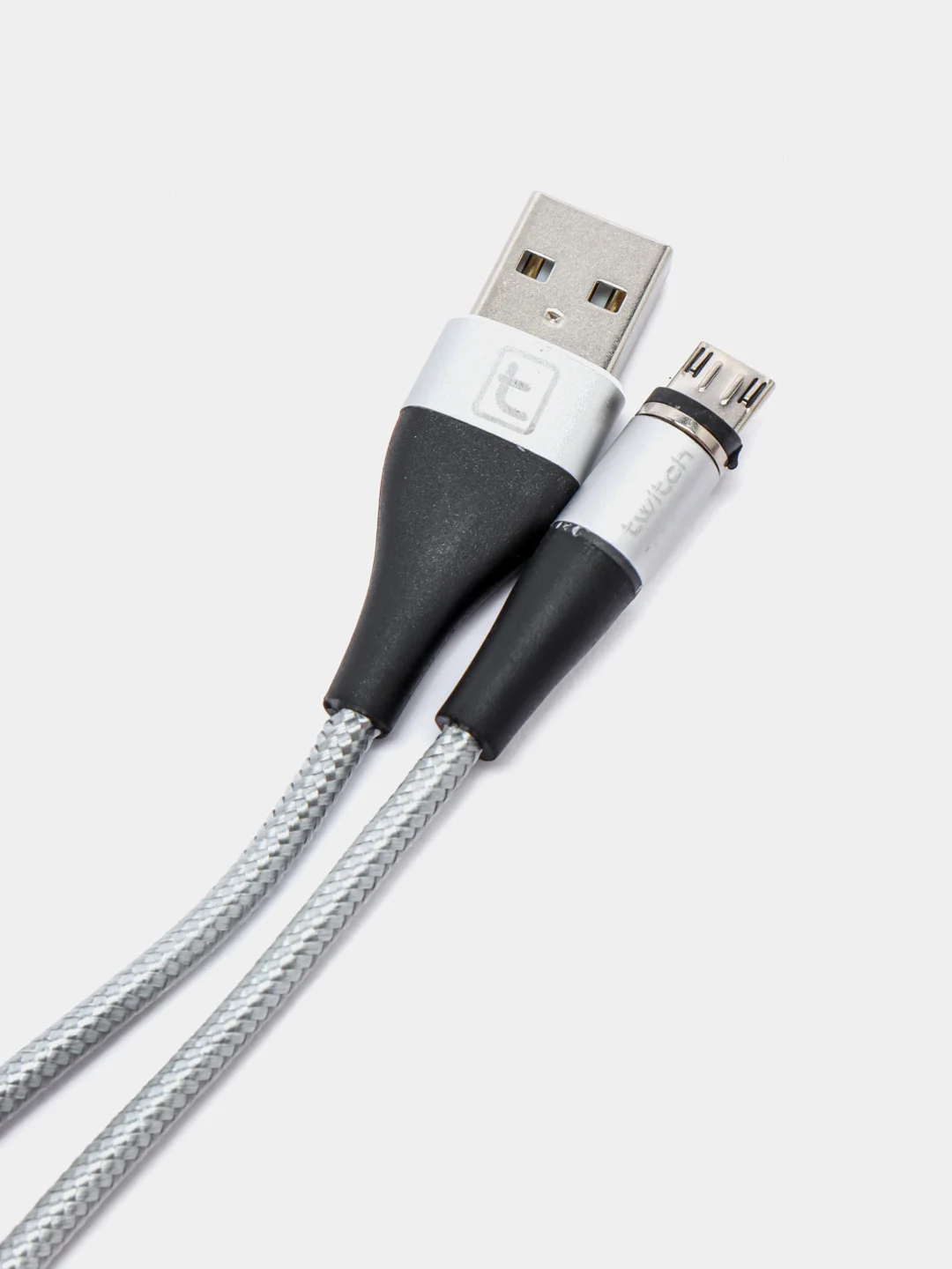 Серебряный usb кабель Twitch для быстрого заряда 2.4 А + магнитный коннектор micro, type c, Apple Ios