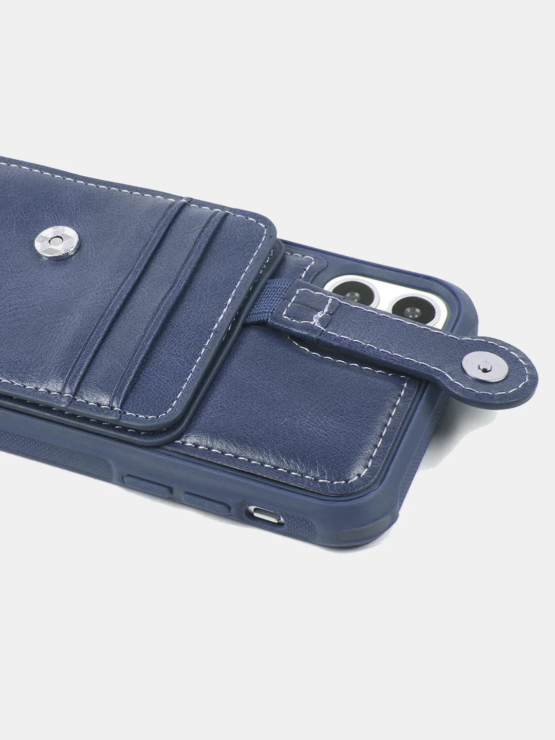 Синий чехол кожаный с карманом под пластиковые карты для Aplle iPhone 11