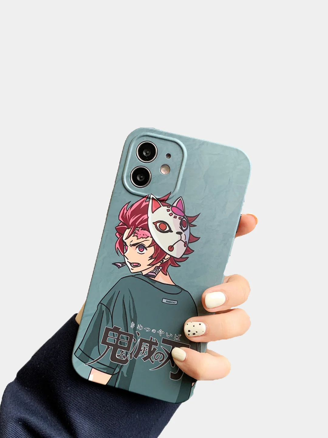 Бирюзовый чехол силиконовый "Клинок, рассекающий демонов" для iPhone XR, 11, 12 mini, 12 Pro, 13 Pro