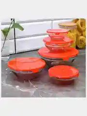 Алый салатник стеклянный прозрачный с крышкой, 5 цветов, 5 размеров