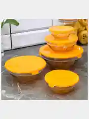Манго салатник стеклянный прозрачный с крышкой, 5 цветов, 5 размеров