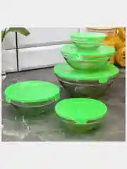Лайм салатник стеклянный прозрачный с крышкой, 5 цветов, 5 размеров