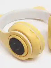 Желтый беспроводные bluetooth наушники, со светящимися ушками