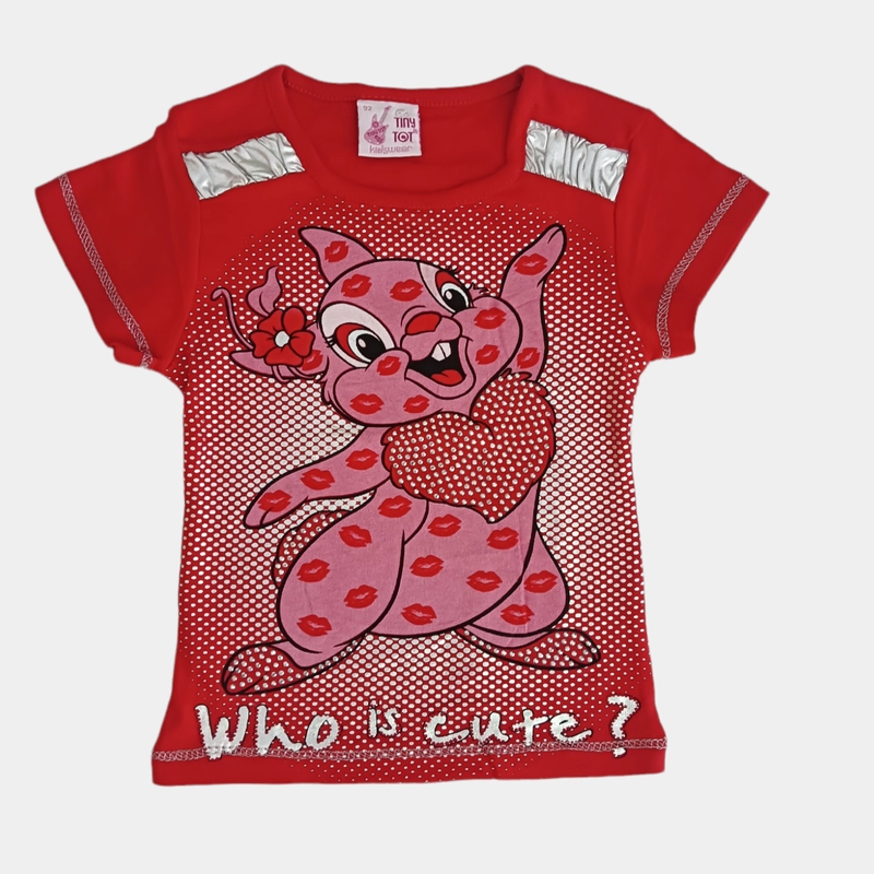 Футболка "Зайка" для девочек, красная, от 2-4 лет