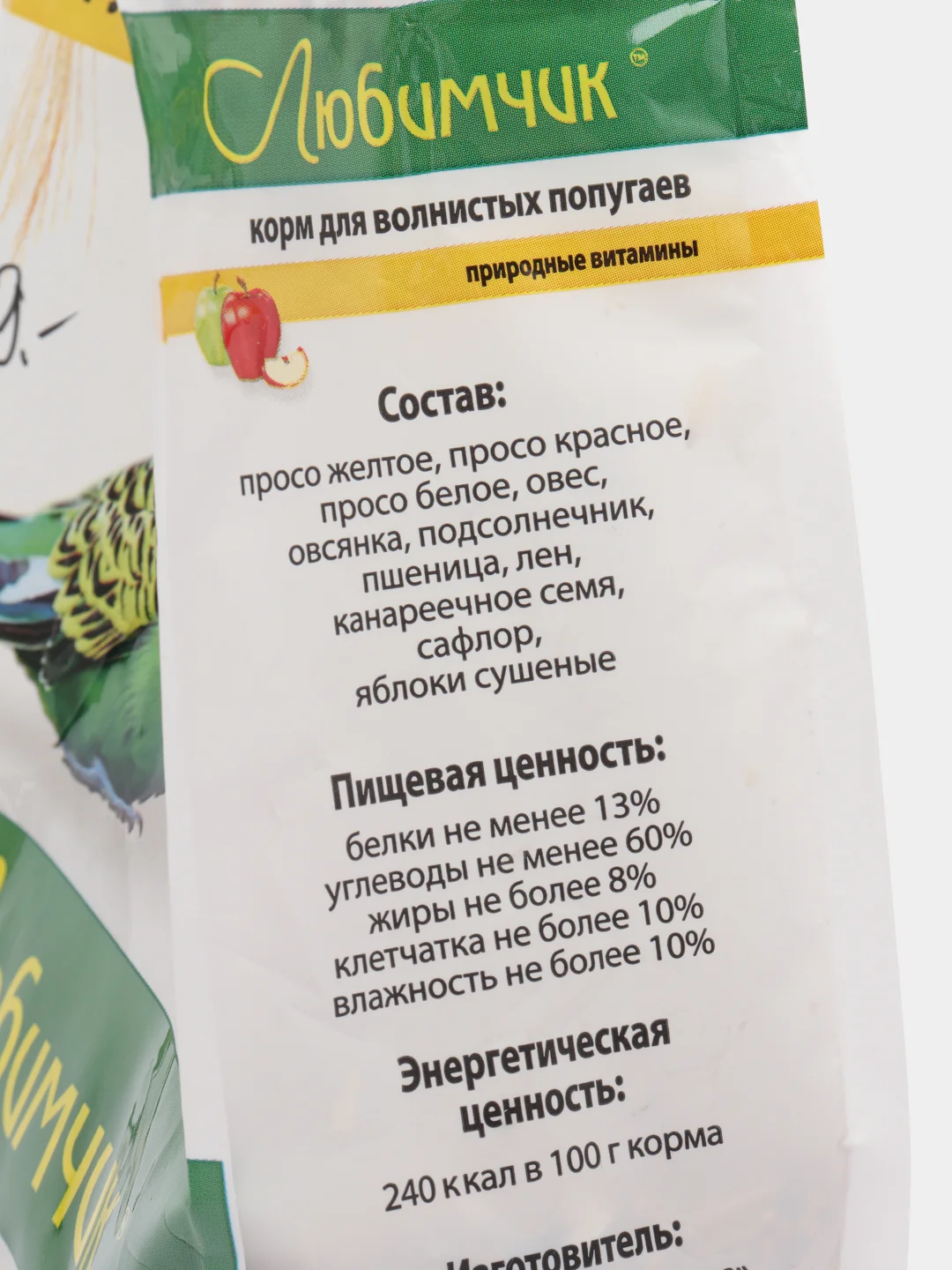 Корм для волнистых попугаев, Любимчик с фруктами - природные витамины, 500 гр
