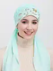 Мятный готовый платок на никах / платок / женский головной убор / тюрбан женский