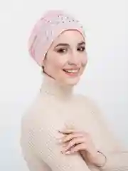 Розовый готовый платок на никах / платок / женский головной убор / тюрбан женский