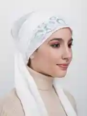 Белый готовый платок на никах / платок / женский головной убор / тюрбан женский