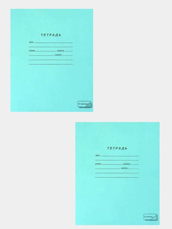 Тетрадь 12 листов, клетка, линейка, косая линейка, зелёная обложка, 5, 10, 15 штук