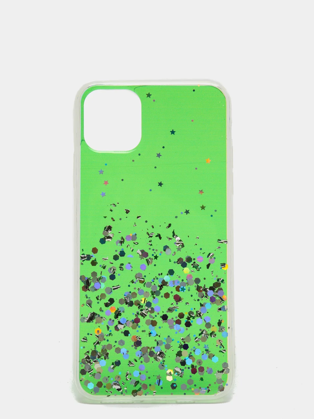 Зеленый чехол пластиковый iPhone 11 Pro, 11 Pro Max, с блестками