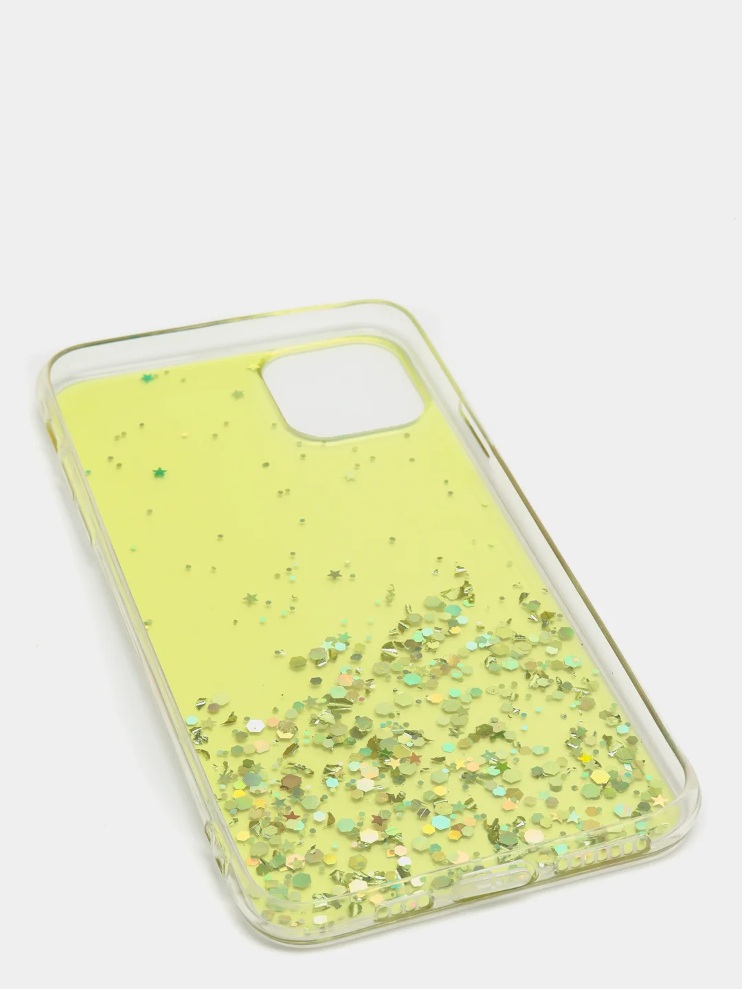 Желтый чехол пластиковый iPhone 11 Pro, 11 Pro Max, с блестками
