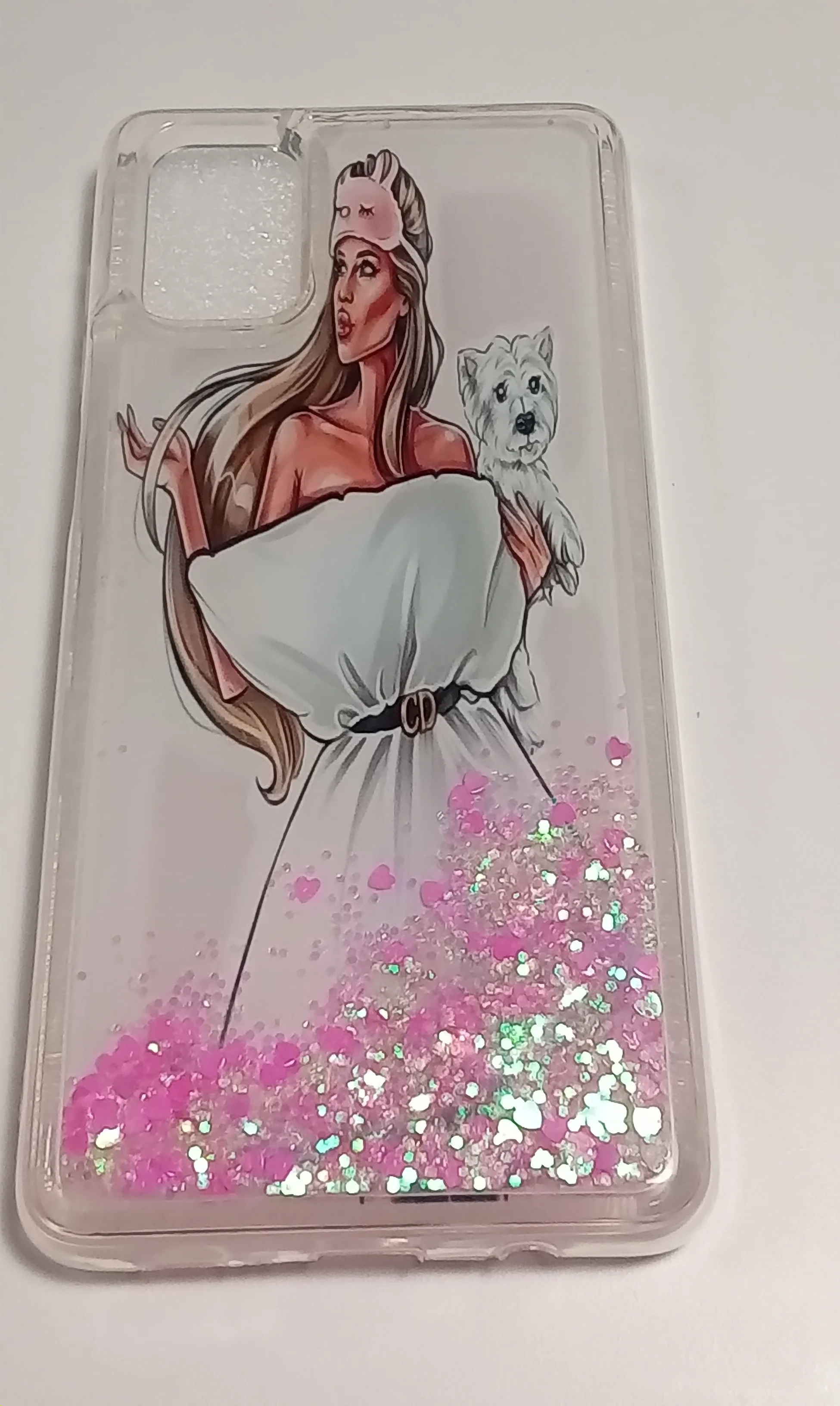 Розовый чехол с жидкими блёсточками SAMSUNG M51