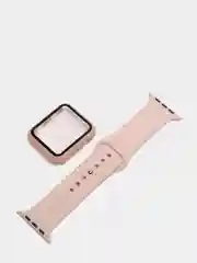 Розовый ремешок на часы Apple Watch силиконовый с накладкой