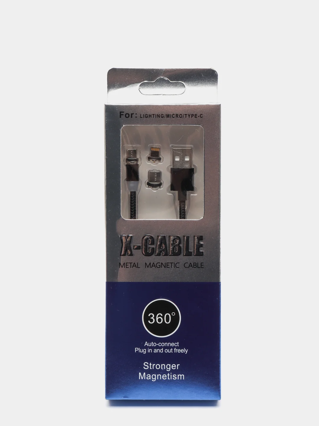 Черный магнитный USB-кабель 3 в 1 с 3-мя разъемами microusb, type C, Lightning, 3 цвета