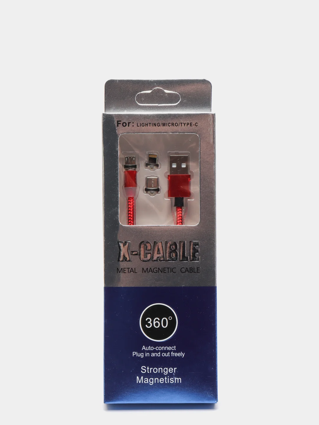 Красный магнитный USB-кабель 3 в 1 с 3-мя разъемами microusb, type C, Lightning, 3 цвета
