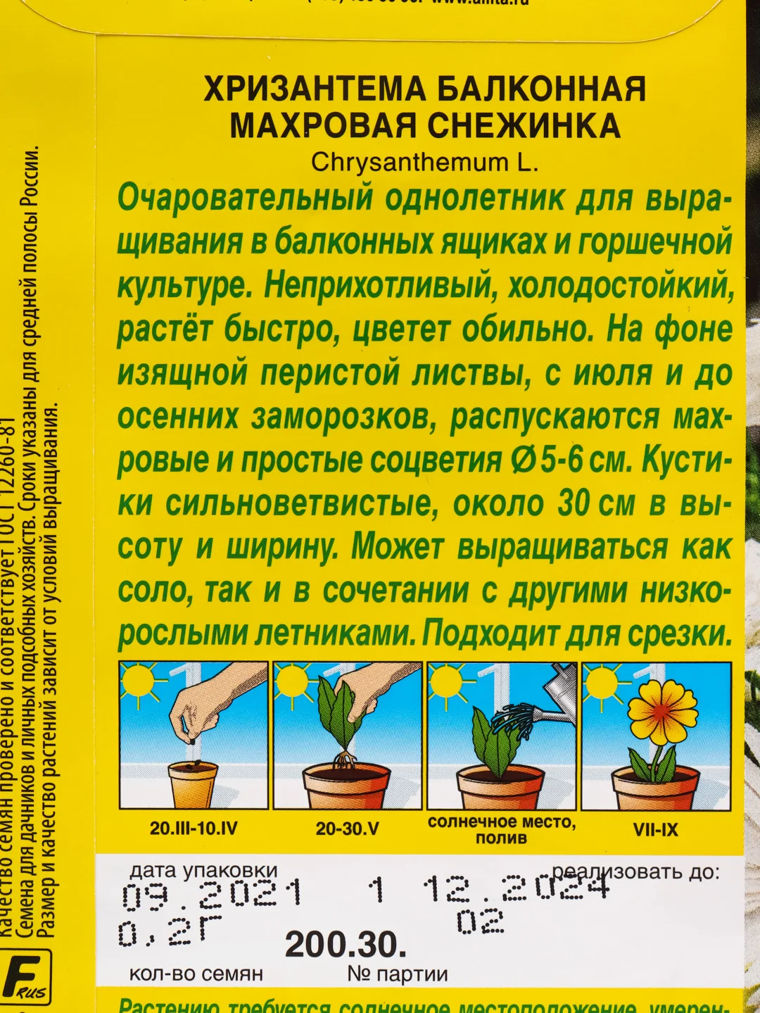 Семена Хризантема балконная "Махровая снежинка" набор 1, 3, 5 уп