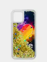 Угольный чехол iPhone 12 (6.1)/ 12 Pro, Pro Max, mini силиконовый переливающийся жидкий с блестками