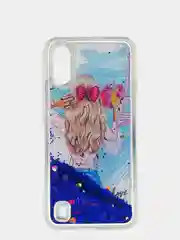 Синий чехол Samsung Galaxy A01, M01 (Самсунг Галакси А01, М01) переливающийся жидкий с блестками