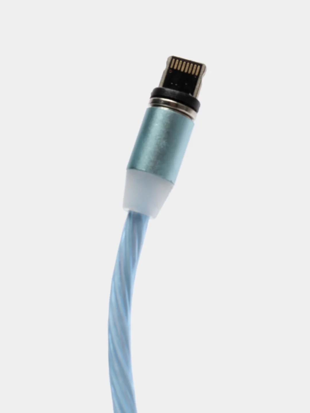 Голубой светящийся 360-градусный круглый магнитный кабель MicroUSB 1А. T4005