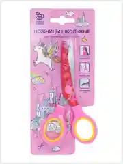 Розовый ножницы школьные Schoolformat с резиновыми вставками, принт на лезвиях, 13 см
