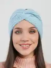 Голубой повязка на голову вязаная, шерстяная, чалма.