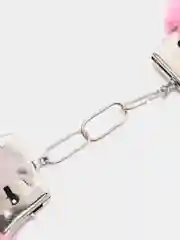 Розовый металлические наручники с мехом для БДСМ