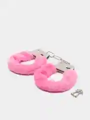 Розовый металлические наручники с мехом для БДСМ