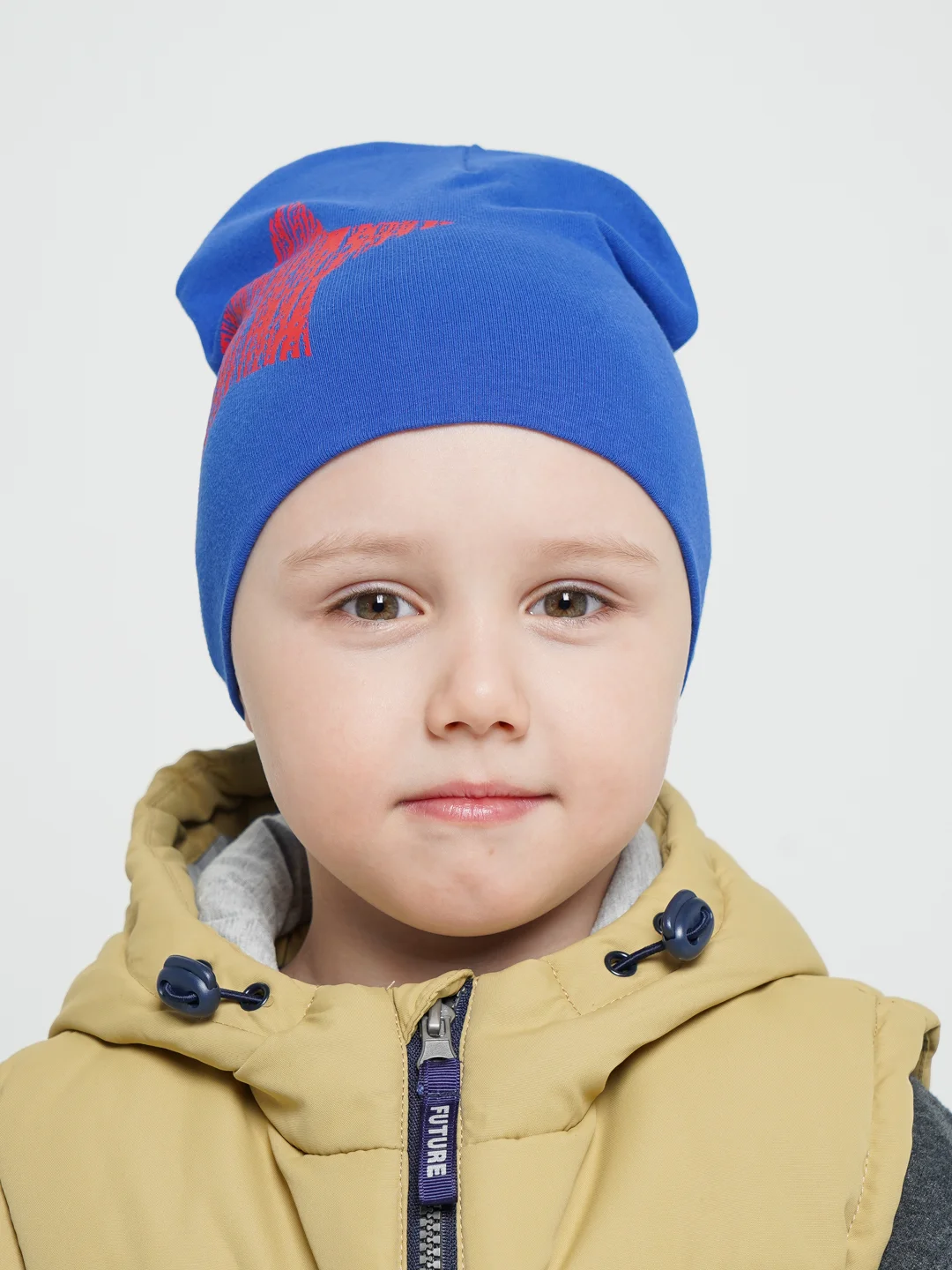 Синий детская двухслойная шапочка 1-5 лет для мальчиков хлопок