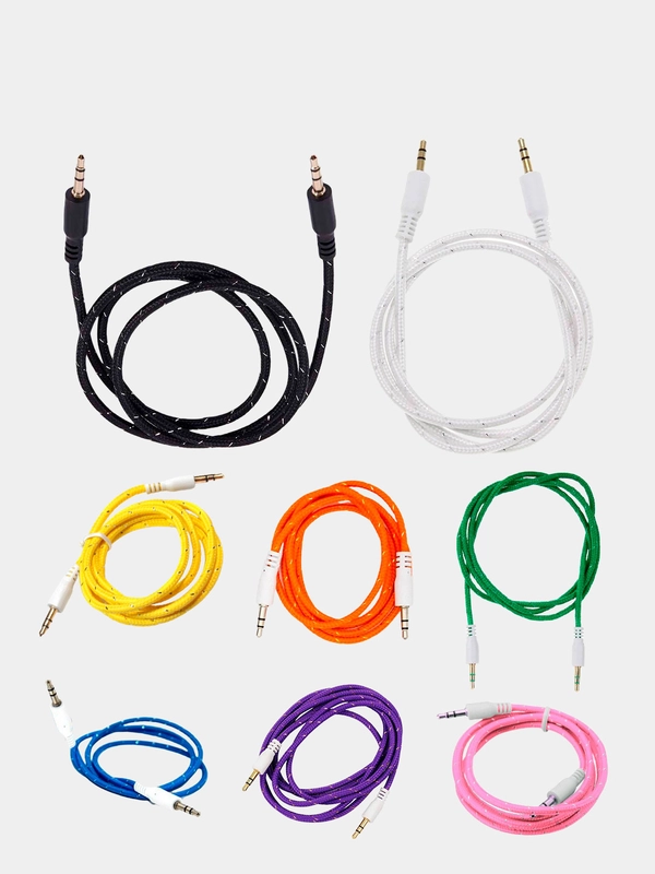 Кабель аудио AUX  текстильный круглый тонкий, разъём 3.5 Jack (M) - 3.5 Jack (M)