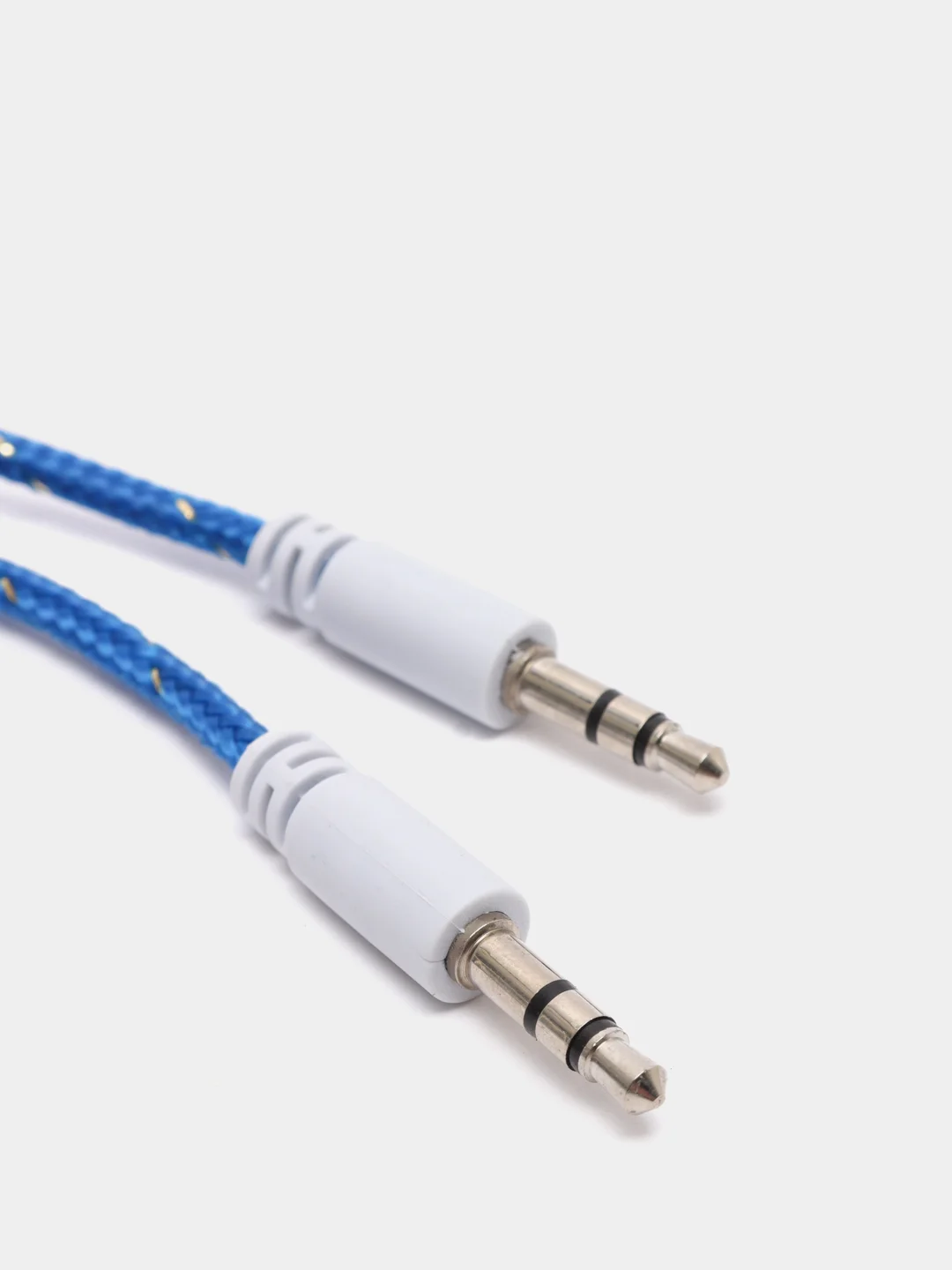Синий кабель аудио AUX  текстильный круглый тонкий, разъём 3.5 Jack (M) - 3.5 Jack (M)
