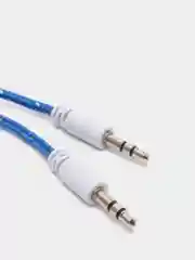 Синий кабель аудио AUX  текстильный круглый тонкий, разъём 3.5 Jack (M) - 3.5 Jack (M)