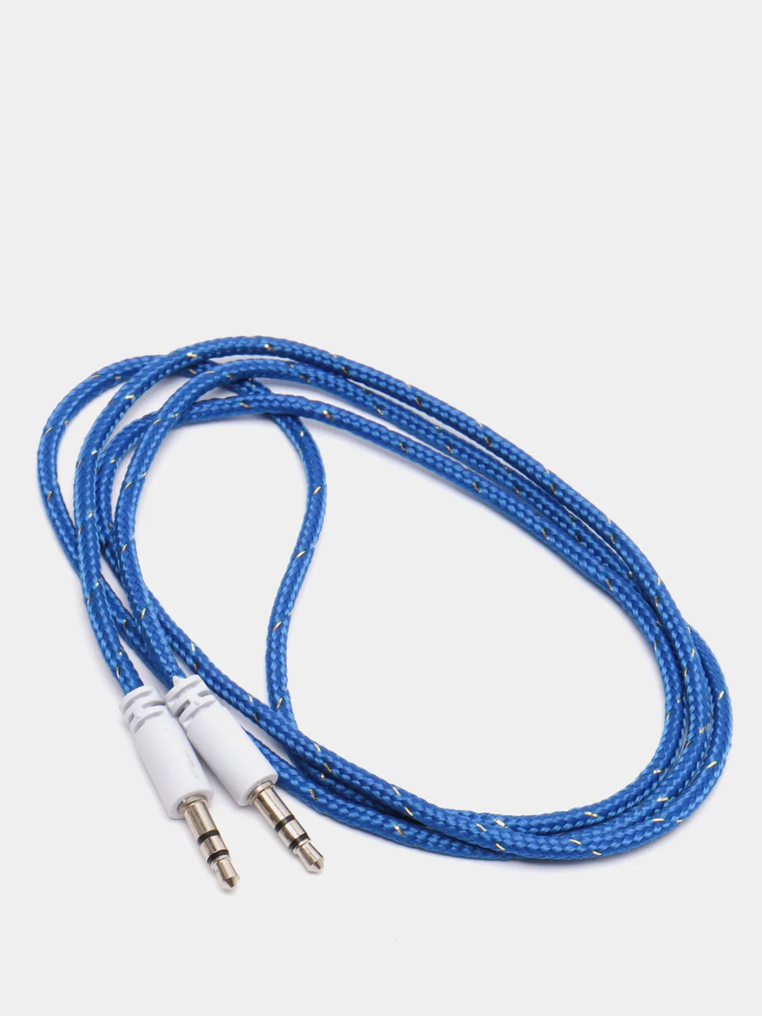 Синий кабель аудио AUX  текстильный круглый тонкий, разъём 3.5 Jack (M) - 3.5 Jack (M)