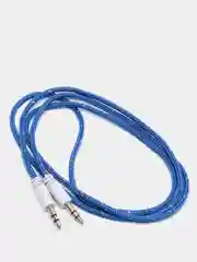Синий кабель аудио AUX  текстильный круглый тонкий, разъём 3.5 Jack (M) - 3.5 Jack (M)