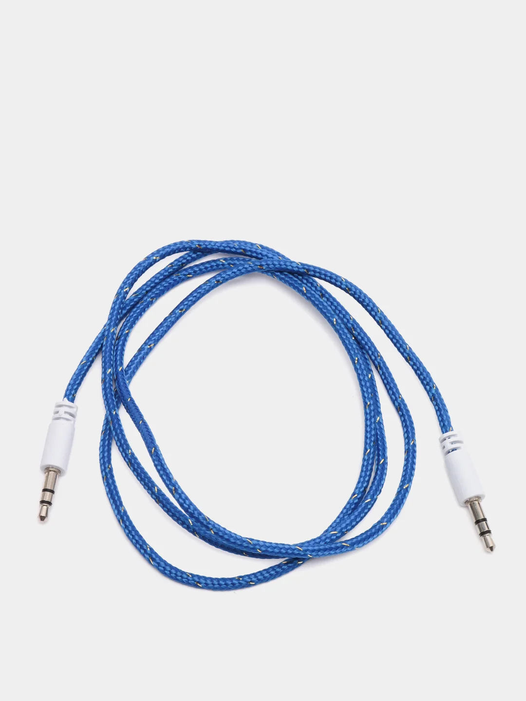 Синий кабель аудио AUX  текстильный круглый тонкий, разъём 3.5 Jack (M) - 3.5 Jack (M)