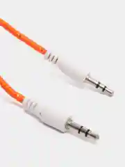 Оранжевый кабель аудио AUX  текстильный круглый тонкий, разъём 3.5 Jack (M) - 3.5 Jack (M)