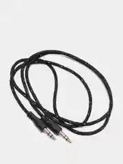 Черный кабель аудио AUX  текстильный круглый тонкий, разъём 3.5 Jack (M) - 3.5 Jack (M)