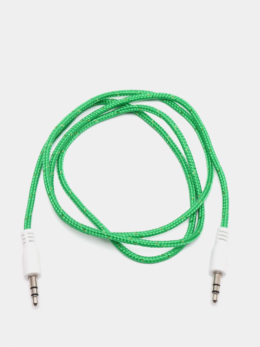 Зеленый кабель аудио AUX  текстильный круглый тонкий, разъём 3.5 Jack (M) - 3.5 Jack (M)