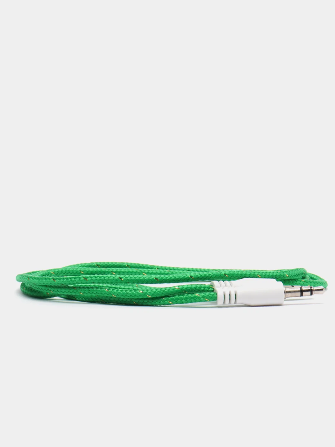 Зеленый кабель аудио AUX  текстильный круглый тонкий, разъём 3.5 Jack (M) - 3.5 Jack (M)