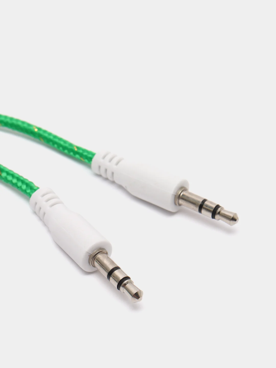 Зеленый кабель аудио AUX  текстильный круглый тонкий, разъём 3.5 Jack (M) - 3.5 Jack (M)